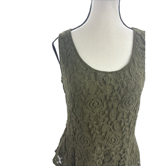 Loft Womens L Petite Olive Green Lace Peplum Tank Top Sleeveless Blouse - Picture 2 of 6